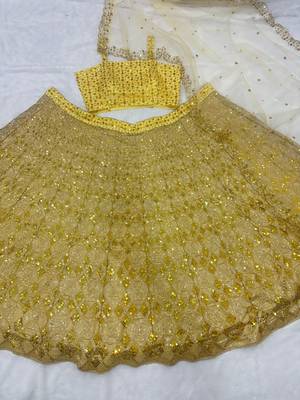 Yellow Sequin Embroidered Net Lehenga Set 2