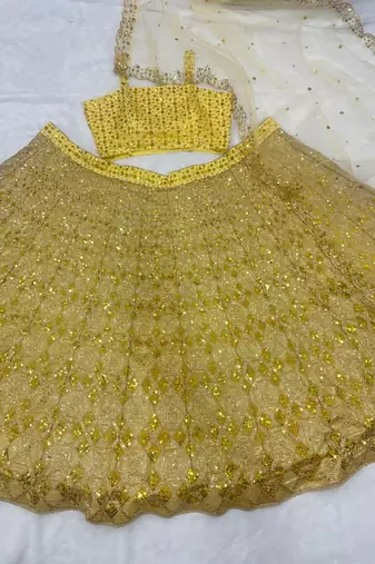 Yellow Sequin Embroidered Net Lehenga Set