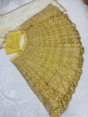 Yellow Sequin Embroidered Net Lehenga Set 4