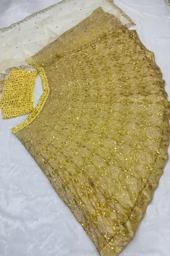 Yellow Sequin Embroidered Net Lehenga Set