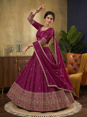 Violet japan satin sequins embroidered lehenga choli with dupatta 2
