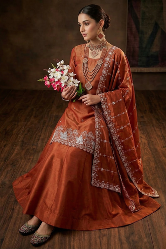 Bronze Simmer Silk Embroidery Work Lehenga Choli