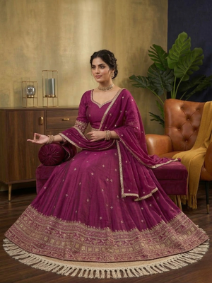 Violet japan satin sequins embroidered lehenga choli with dupatta 3