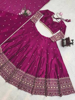 Violet japan satin sequins embroidered lehenga choli with dupatta 4