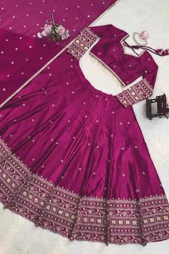 Violet japan satin sequins embroidered lehenga choli with dupatta