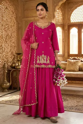 Wedding Wear Embroidery Work Pink Color Top With Lehenga Choli
