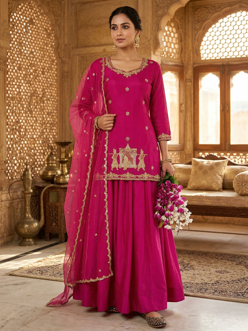 Wedding Wear Embroidery Work Pink Color Top With Lehenga Choli