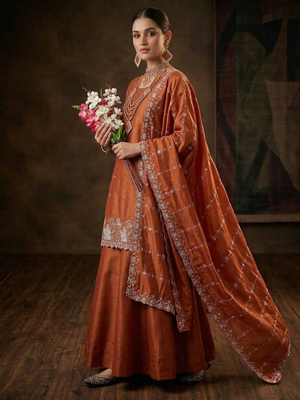 Bronze Simmer Silk Embroidery Work Lehenga Choli 2