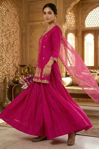 Wedding Wear Embroidery Work Pink Color Top With Lehenga Choli