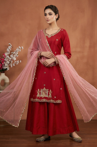 Wedding Wear Embroidery Work Red Color Top With Lehenga Choli