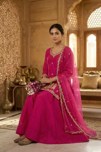 Wedding Wear Embroidery Work Pink Color Top With Lehenga Choli