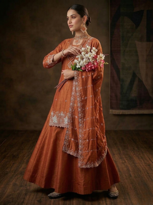 Bronze Simmer Silk Embroidery Work Lehenga Choli 3