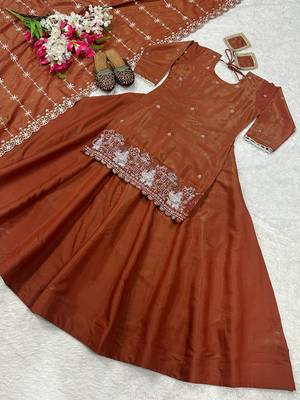 Bronze Simmer Silk Embroidery Work Lehenga Choli 4
