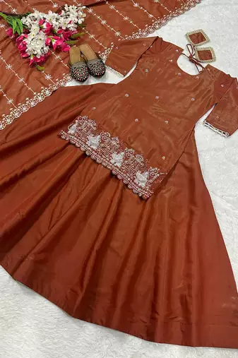 Bronze Simmer Silk Embroidery Work Lehenga Choli