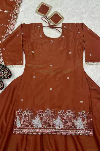 Bronze Simmer Silk Embroidery Work Lehenga Choli