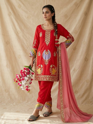 Crepe silk embroidered and sequins work suit set with net dupatta 1