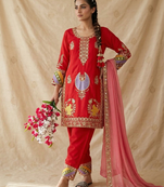 Crepe silk embroidered and sequins work suit set with net dupatta