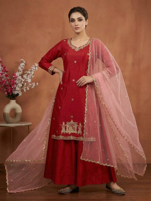 Wedding Wear Embroidery Work Red Color Top With Lehenga Choli 2