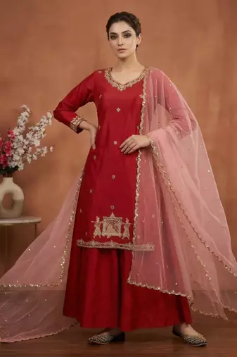 Wedding Wear Embroidery Work Red Color Top With Lehenga Choli