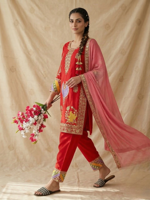Crepe silk embroidered and sequins work suit set with net dupatta 2