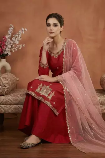 Wedding Wear Embroidery Work Red Color Top With Lehenga Choli
