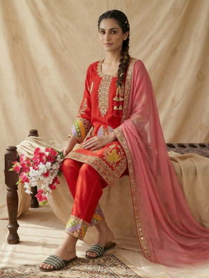Crepe silk embroidered and sequins work suit set with net dupatta 3