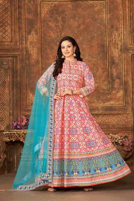 Multicolor art silk geometric print semi stitched size up to 42 salwar suits 1
