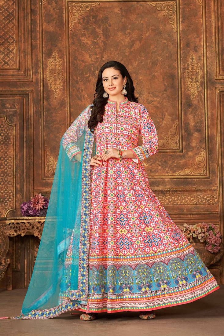 Multicolor art silk geometric print semi stitched size up to 42 salwar suits