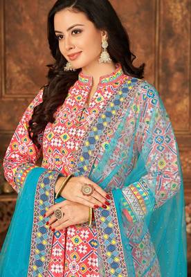 Multicolor art silk geometric print semi stitched size up to 42 salwar suits 2