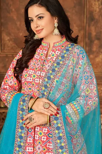 Multicolor art silk geometric print semi stitched size up to 42 salwar suits