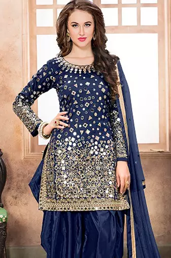 Blue taffeta zari work semi stitched size up to 42 salwar suits