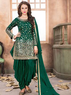 Green taffeta mirror work semi stitched size up to 42 salwar suits 1