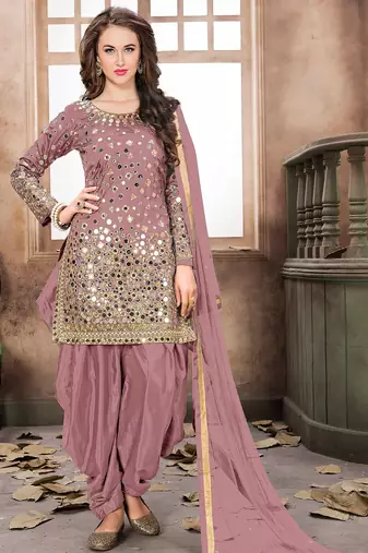 Rose taffeta mirror work semi stitched size up to 42 salwar suits