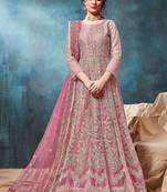 Pink net zari work semi stitched size up to 42 salwar suits