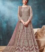 Mauve net sequins work semi stitched size up to 42 salwar suits