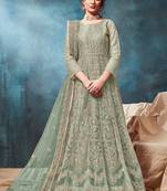Green net zari work semi stitched size up to 42 salwar suits