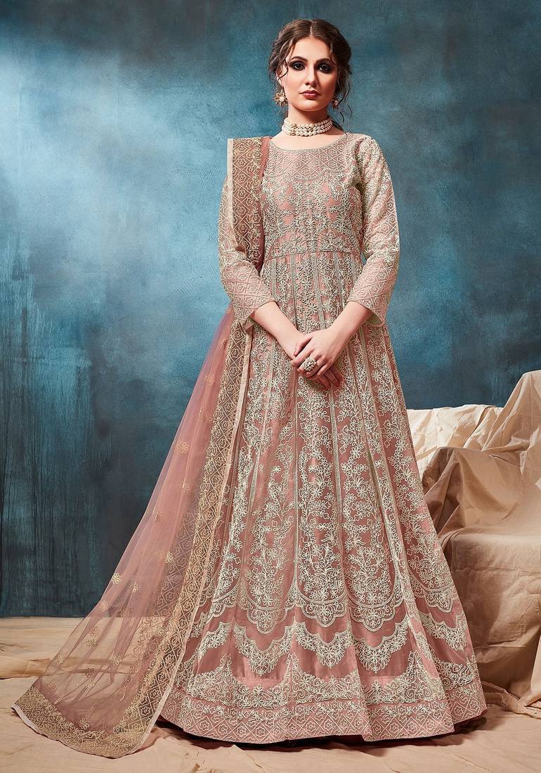Rose net zari work semi stitched size up to 42 salwar suits