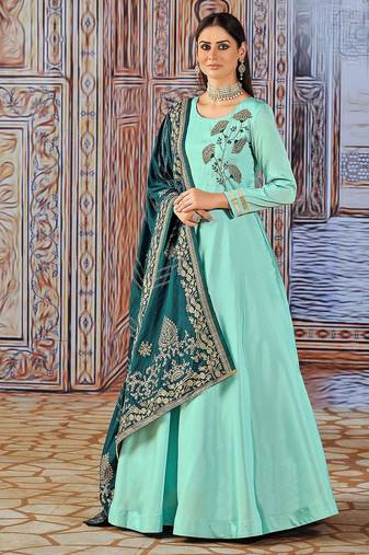 Blue art silk sequins work anarkali salwar kameez