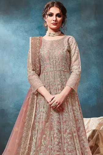 Rose net zari work semi stitched size up to 42 salwar suits