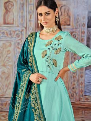 Blue art silk sequins work anarkali salwar kameez 2