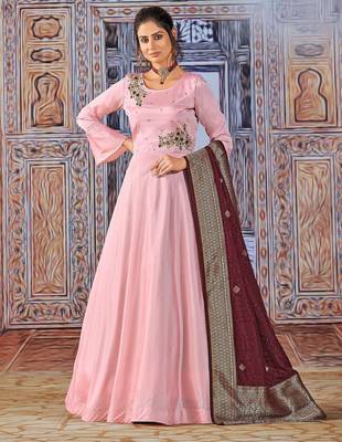 Pink art silk sequins work anarkali salwar kameez 1
