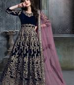 Blue velvet zari work semi stitched size up to 42 salwar suits