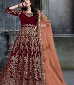Maroon velvet zari work semi stitched size up to 42 salwar suits