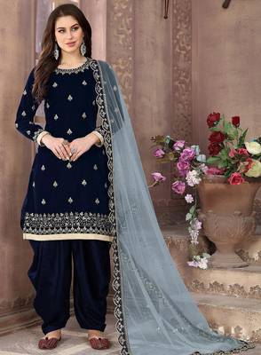 Dark green velvet zari work semi stitched size up to 42 salwar suits 1