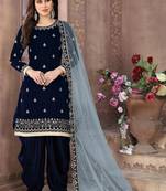 Dark green velvet zari work semi stitched size up to 42 salwar suits