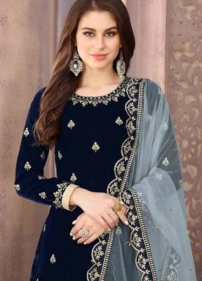 Dark green velvet zari work semi stitched size up to 42 salwar suits 2
