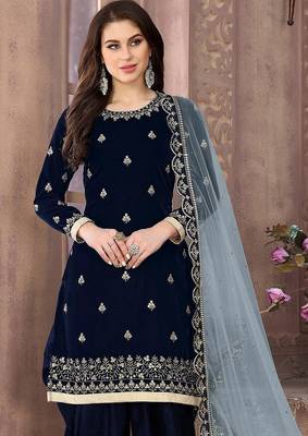 Dark green velvet zari work semi stitched size up to 42 salwar suits 3