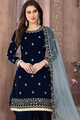 Dark green velvet zari work semi stitched size up to 42 salwar suits
