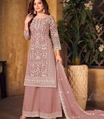 Pink net sequins work semi stitched size up to 42 salwar suits