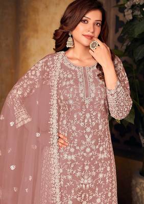 Pink net sequins work semi stitched size up to 42 salwar suits 2